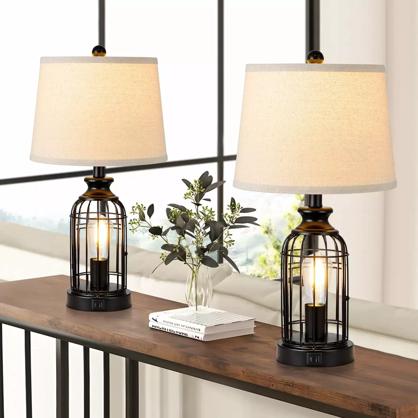 AKASUKI Black Table Lamps Set 2 Nightlight 23'' Touch Metal Lamp Nightstand Bedrooms Living Rooms