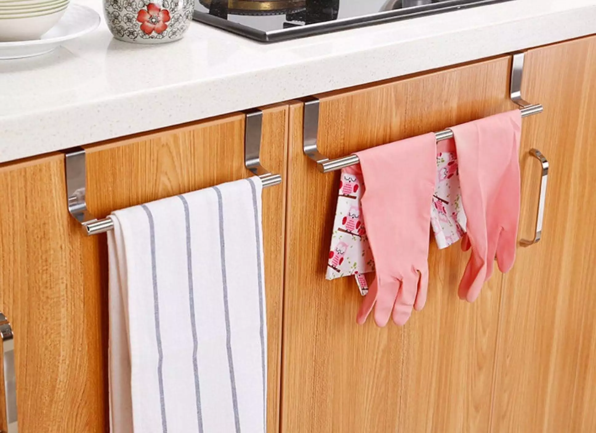 Casewin Kitchen Cabinet Towel Holder Over Cabinet Bar Rack Universal Fit 2 Pack
