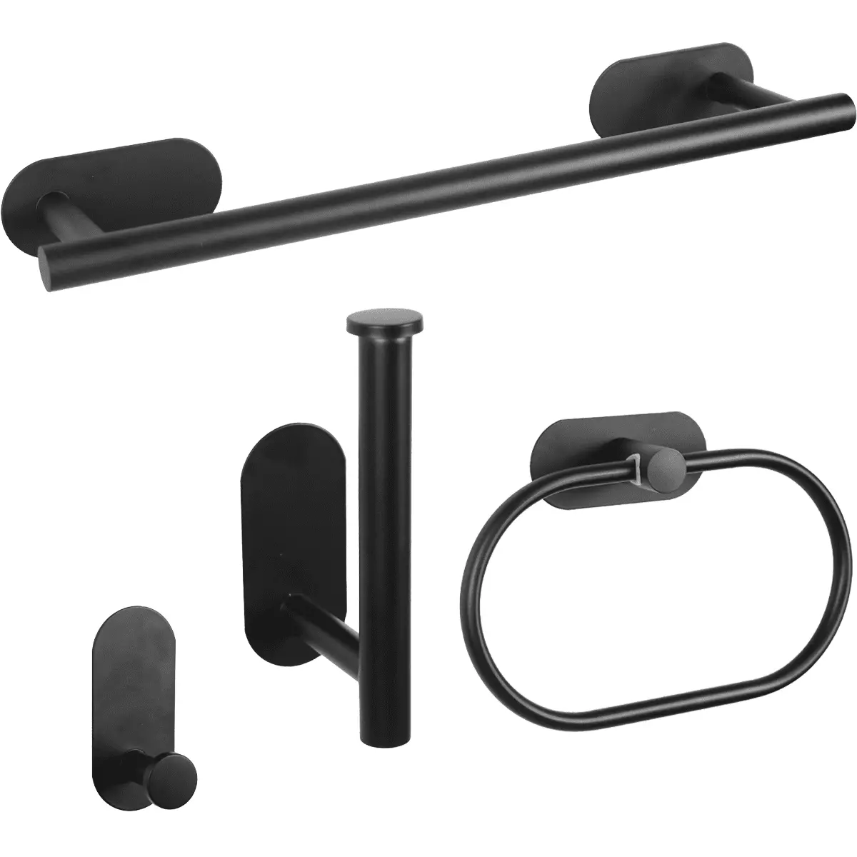 GYTF Matte Black 4 Piece Bathroom Hardware Set Towel Bar and Hooks
