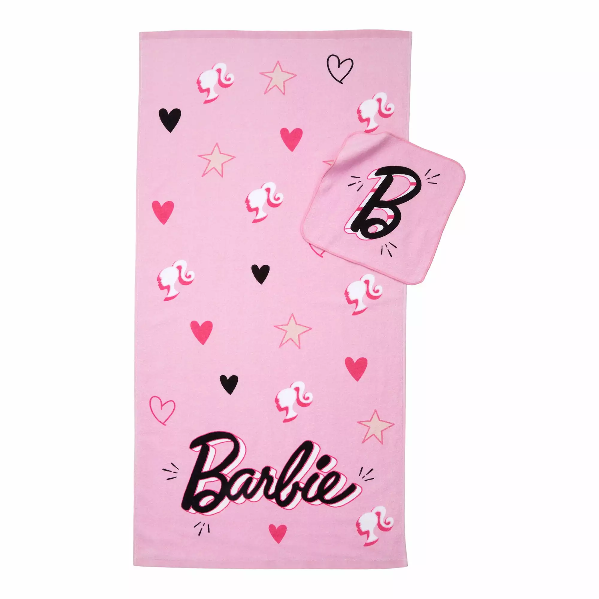 Barbie Kids Bath Towel and Wash Cloth Set Cotton Pink Mattel