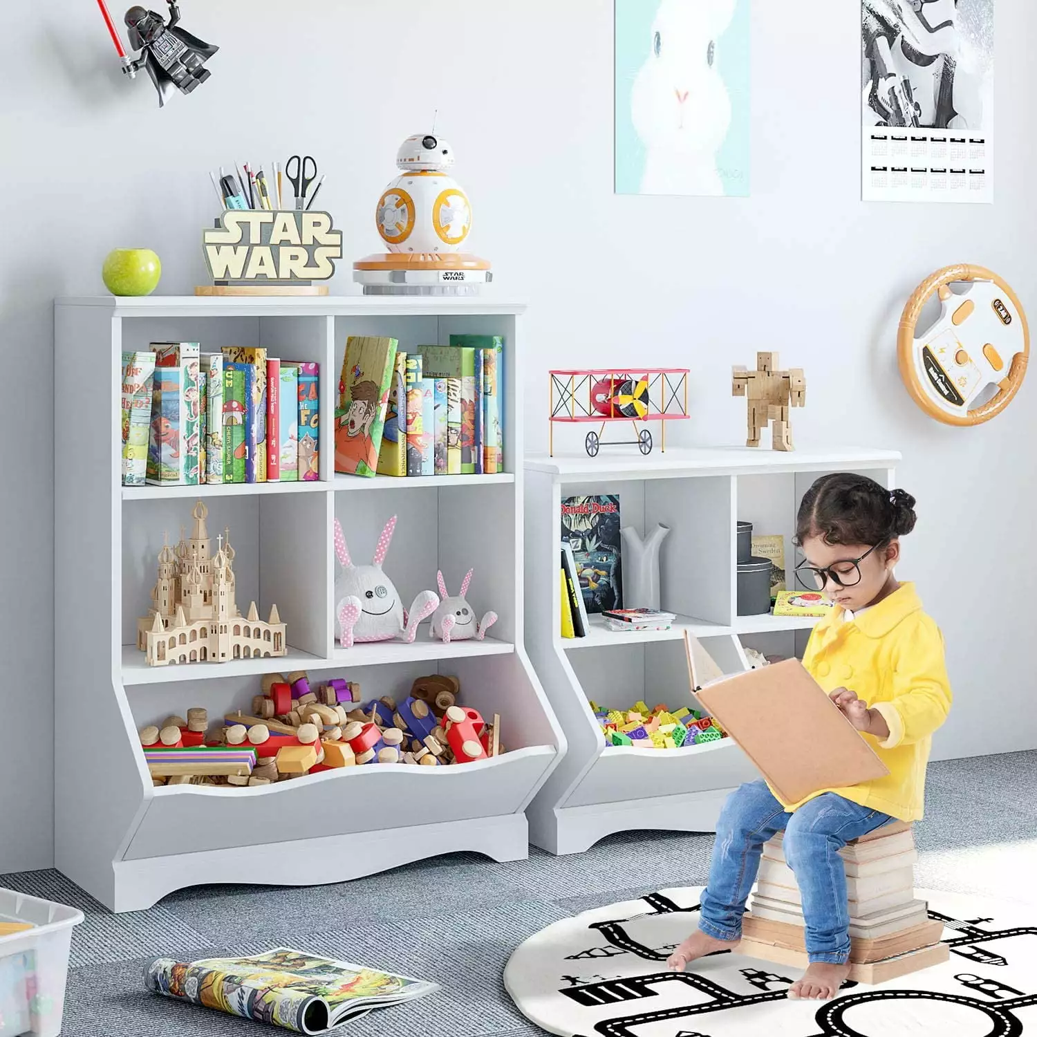 Homfa Kid's Cubby Toy Storage Cabinet Wood Toy Arranger 5 Bins White