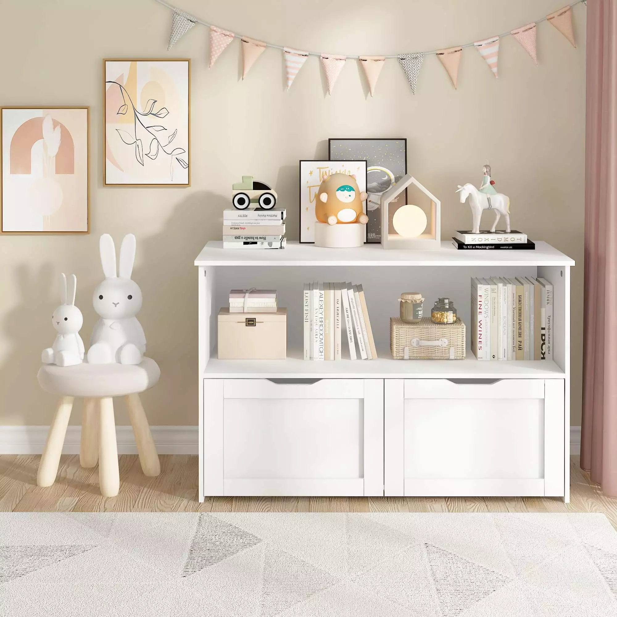 Lamerge Toy Storage Arranger 2 Drawers Multi-Practical Kids Bookshelf Storage Chest
