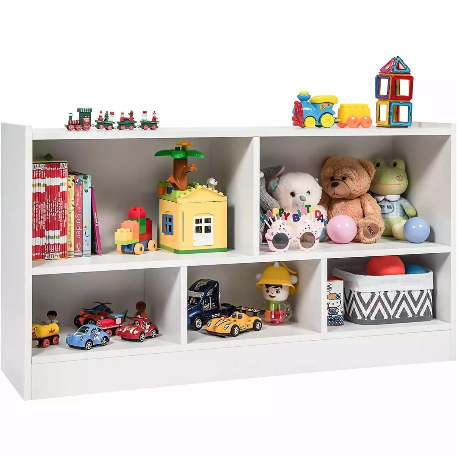 SEYATPOOL 5-Section Wooden Toy Storage Cabinet Kids Books Toys Playroom Nursery Kindergarten