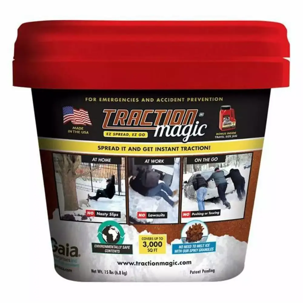 Traction Magic Traction Agent Ice & Snow 15lb Bucket - Non-Slip Winter Safety Solution 15