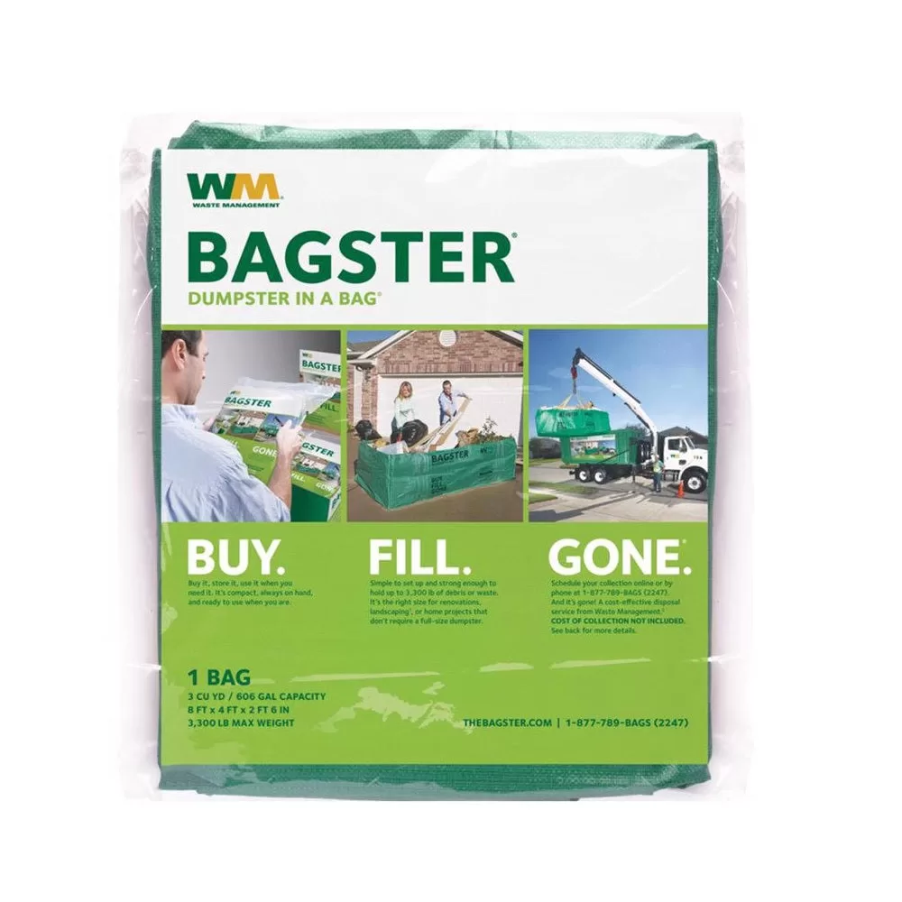 WM 3CUYD Bagster Dumpster Bag Open Green Waste Disposal