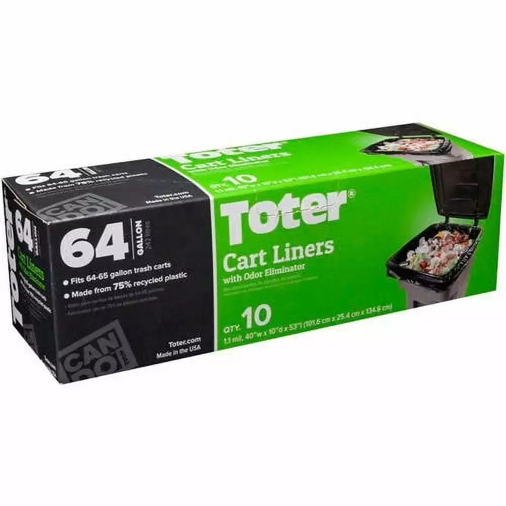 Toter 64 Gallon Outdoor Trash Can Cart Liners 10 Count