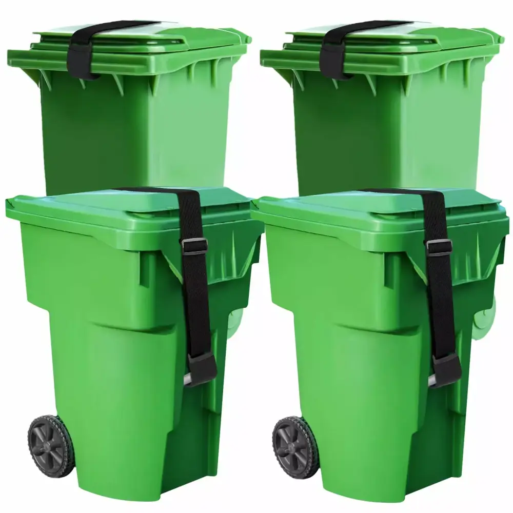 4Pcs Trash Can Lid Lock 76-130cm Length Adjustable Garbage Strap Preventing Animals Squirrels Dogs Bears Outdoor