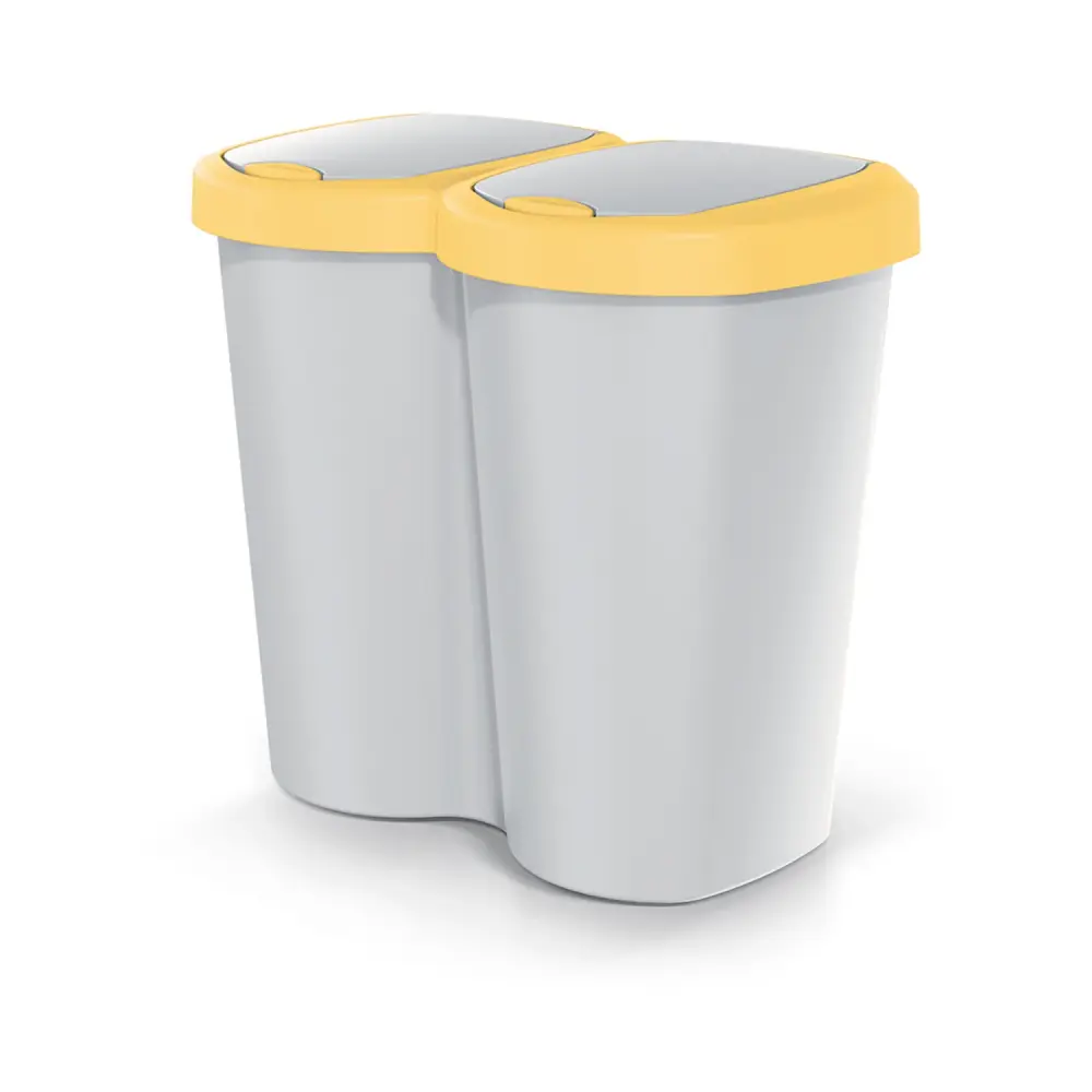 Compacta B Duo trash garbage can, yellow/ash, 40L capacity, one compartment, two lids, wall-fixed version, NDBS40-1215C_427C