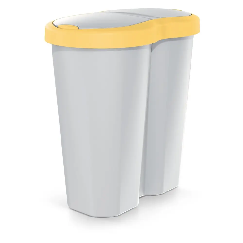 Compacta R Duo trash garbage can, yellow/ash, 40L capacity, one compartment, two lids, NDRF40-1215C_427C