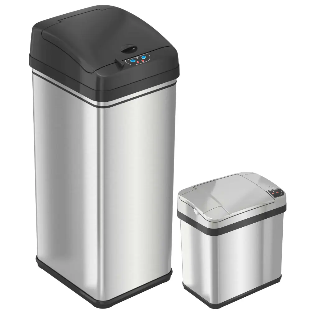 50 L / 13 Gal and 10 L / 2.5 Gal Combo Pack Stainless Metal Sensor Kitchen Trash Can and Bathroom Trash Can AbsorbX Odor F...
