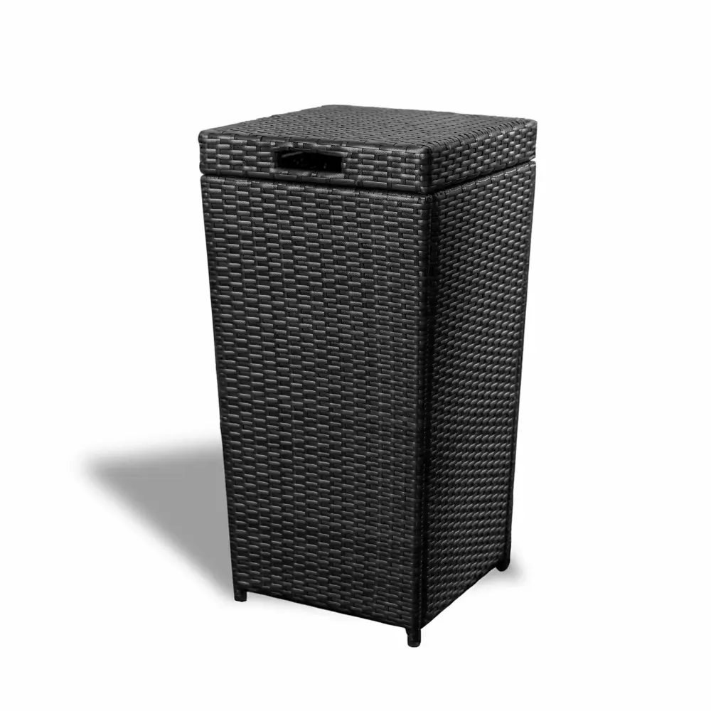 Hearth & Harbor 35 Gallon Outdoor Trash Can Lid Hideaway Wicker Rattan Garbage Can Black