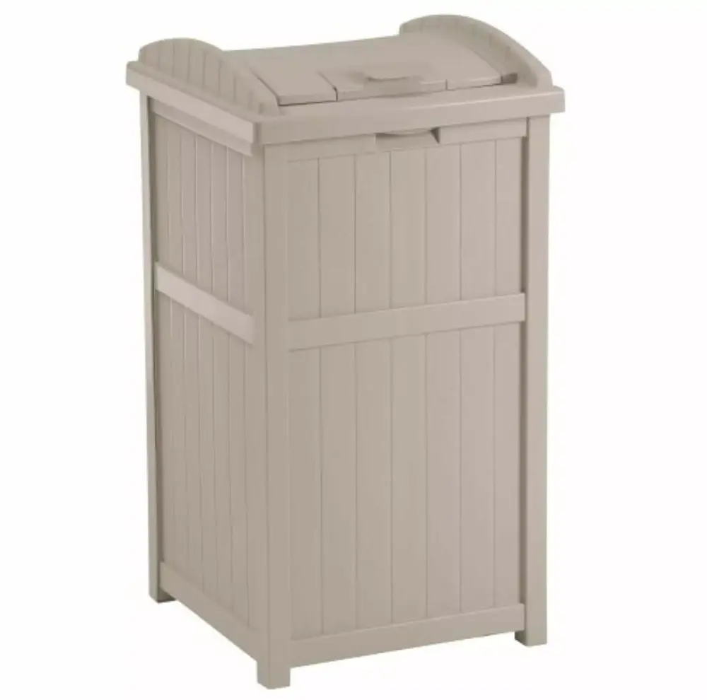 Suncast 30-33 Gallon Deck Patio Resin Garbage Trash Can Hideaway Taupe 2 Pack