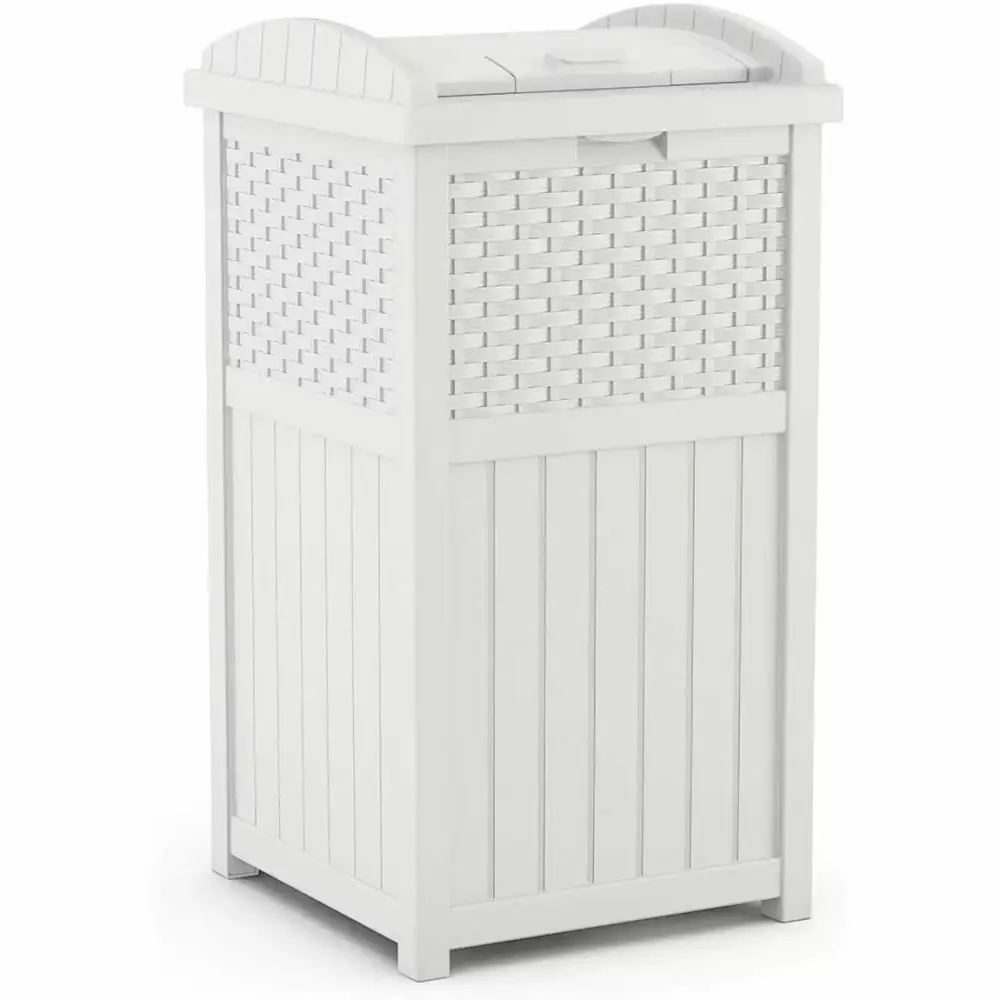 Suncast GHW1732WH Trashcan Hideaway Outdoor 33 Gallon Garbage Waste Bin White