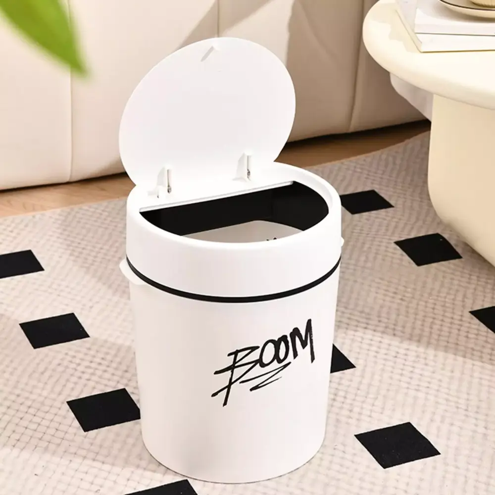 Bxaolu 15 Liter Bathroom Trash Can Lid Slim Plastic Garbage Bin Bedroom Office Living Room