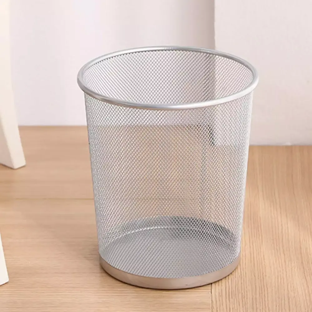 Bxaolu Metal Mesh Round Garbage Can Trash Bin Bathroom Bedroom Office Kitchen Small Space