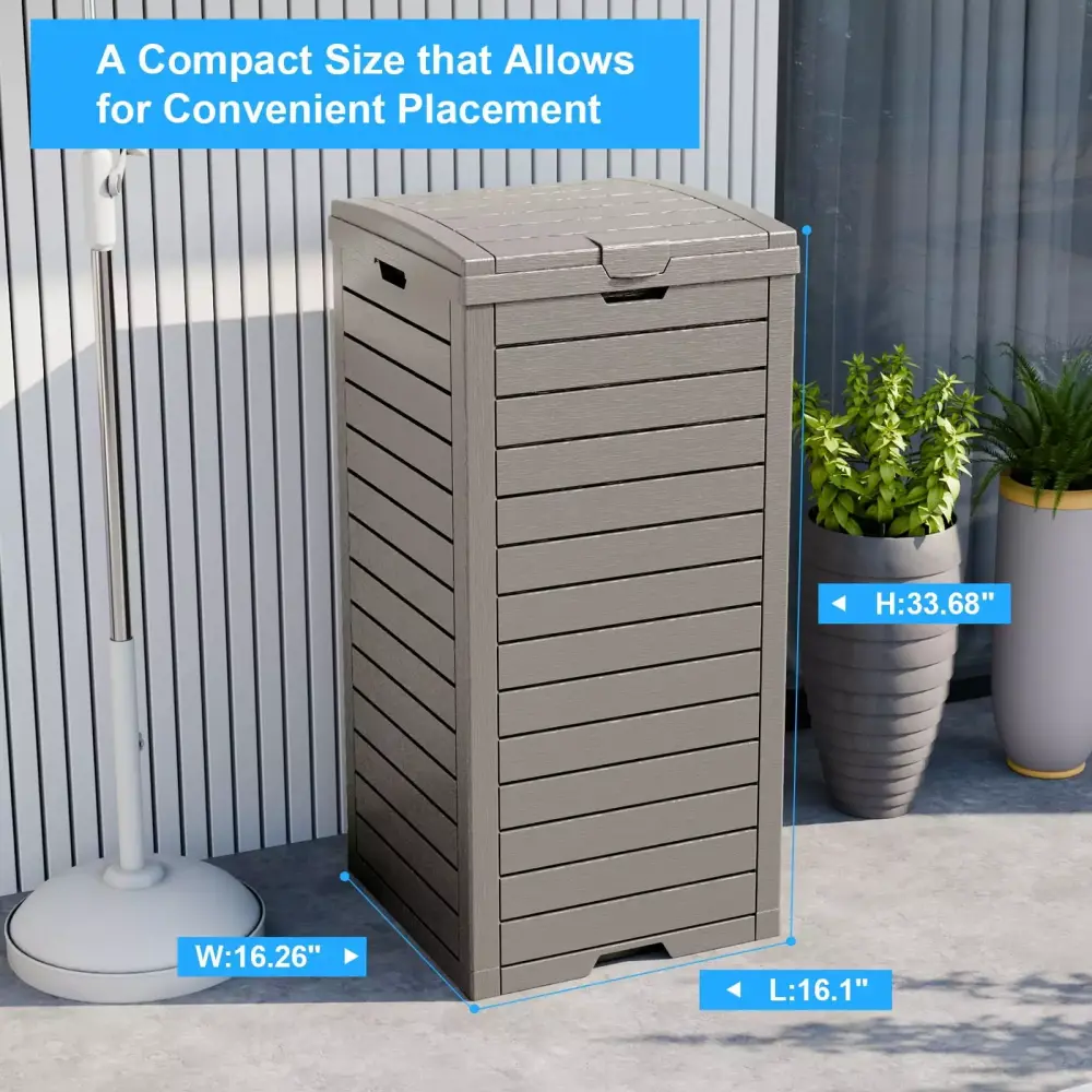 31 Gallon Outdoor Trash Can Waterproof Resin Garbage Can Tiered Lid and Drip Tray Patio Backyard Deck