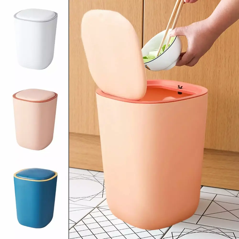 RFUGUG Bathroom Trash Can Lid Press Type Garbage Bin Waste Bin Pop-Up Lid Bedroom Office Kitchen Craft Room Fits Under Desk