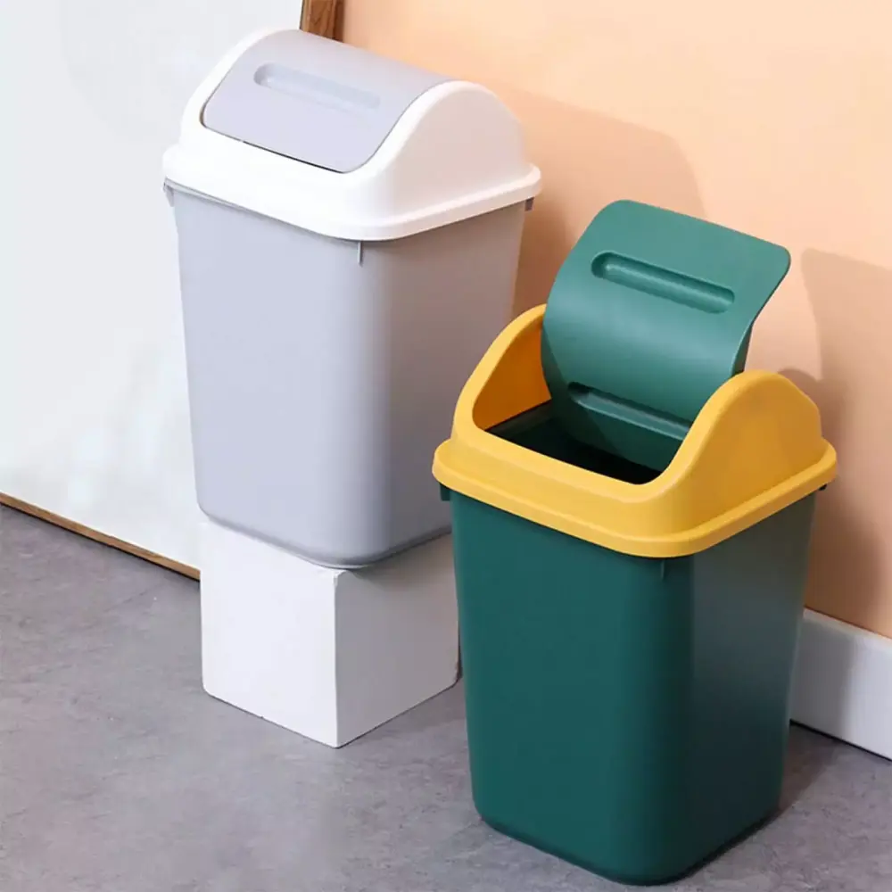 RFUGUG Kitchen Trash Can Swing Lid Plastic Small Garbage Bin Office Bathroom Bedroom Living Room
