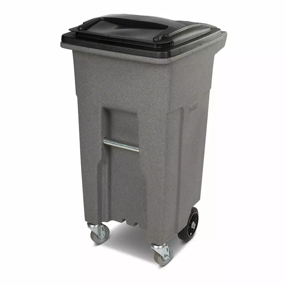 Toter 32 Gallon Gray Trash Can Casters and Lid Heavy Duty Outdoor Garbage Bin