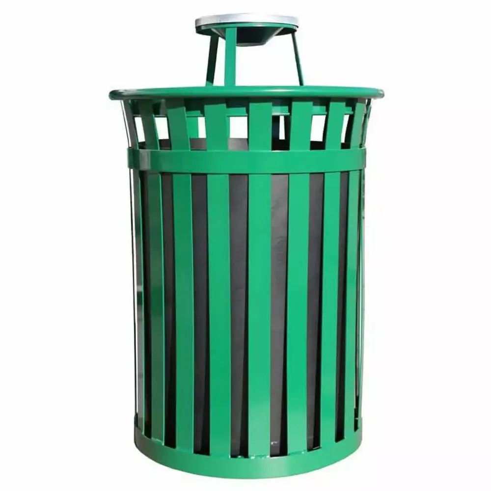 Witt Industries Oakley Basic Slatted Metal Waste Receptacle Ash Urn Lid Green Outdoor Trash Can