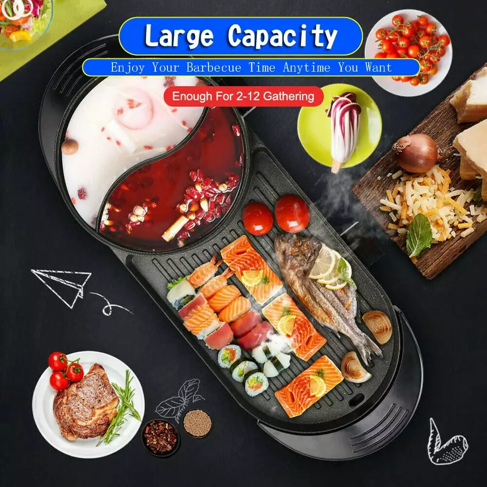 Barbecue Grill 2 1 Travel-friendly Electric Hot Pot Non-Stick Teppanyaki Pan