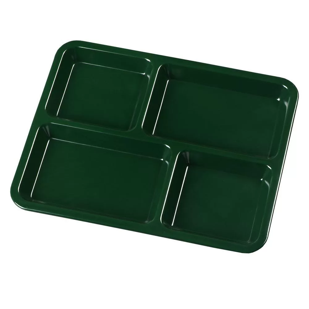 Carlisle 8.5 x 11 Inch Forest Green Melamine 4-Compartment Cafeteria Tray Case 12