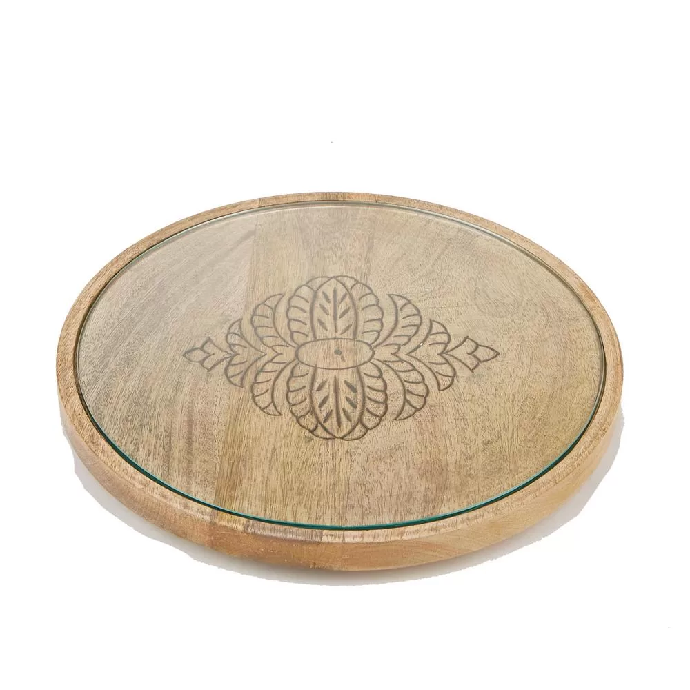 Mind Reader Brown Bamboo Round Cheese Platter Glass Top