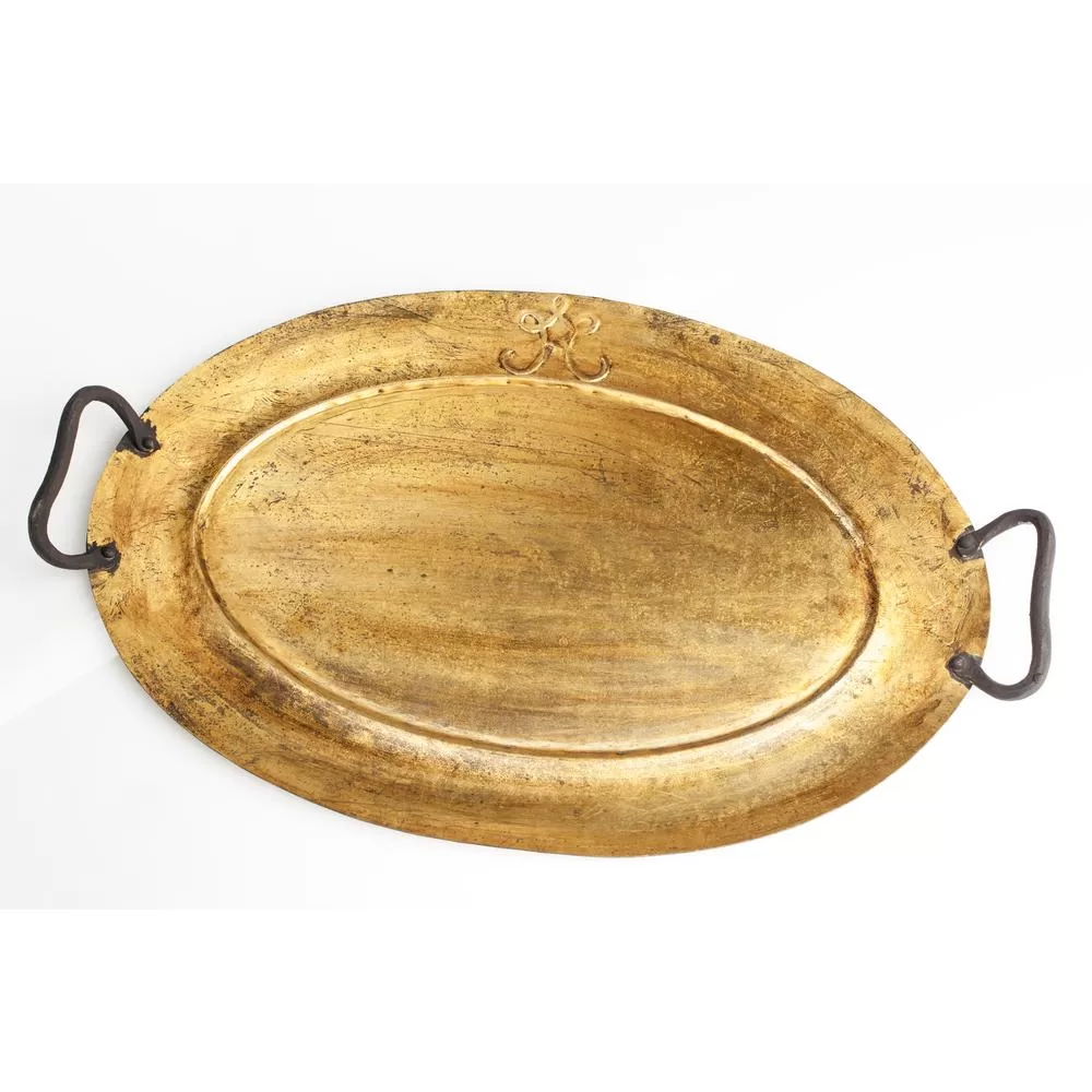 Abigails 26x6x2 Inch Large Gold Oval Metal Tray Decorative Serving Platter