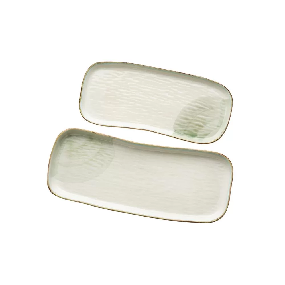 Abigails 7.5 Inch 18 Inch Seaside Ivory and Green Large Ceramic Tray Decor and Serving