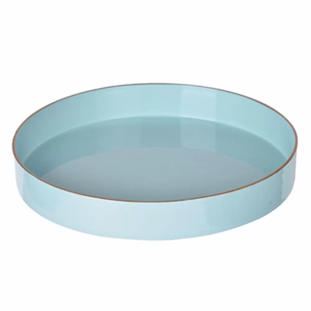 Benzara Blue Beautiful Round Tray Serving and Decor
