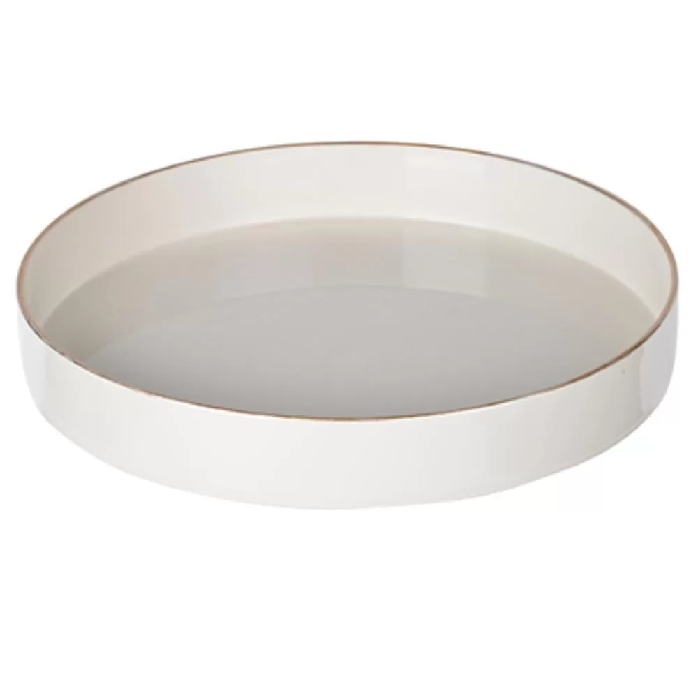 Benzara White Sturdy Plastic Round Tray Serving and Decor