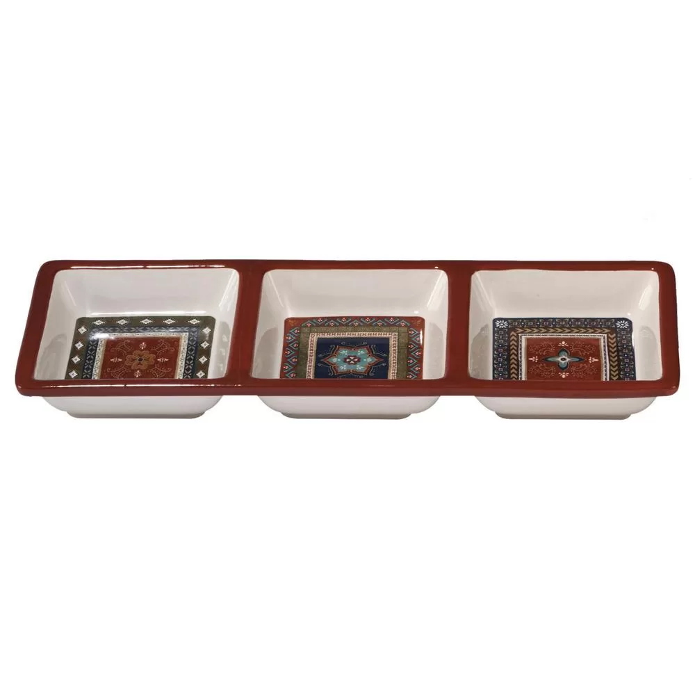 Certified International Monterrey 13.5 x 5 Inch Multi-Colored 3-Section Relish Tray Appetizers