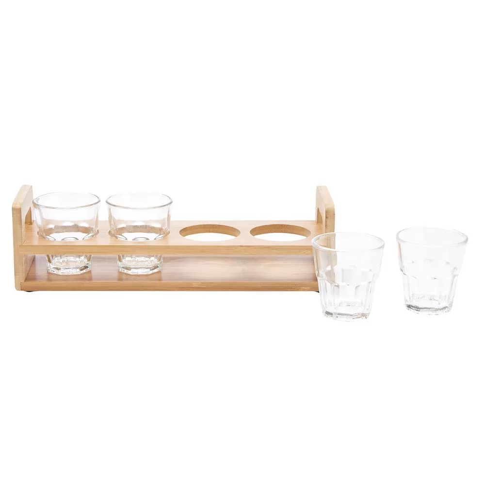 Mind Reader 13.25 Inch Brown Beer Serving Tray 4 Slots and Glasses