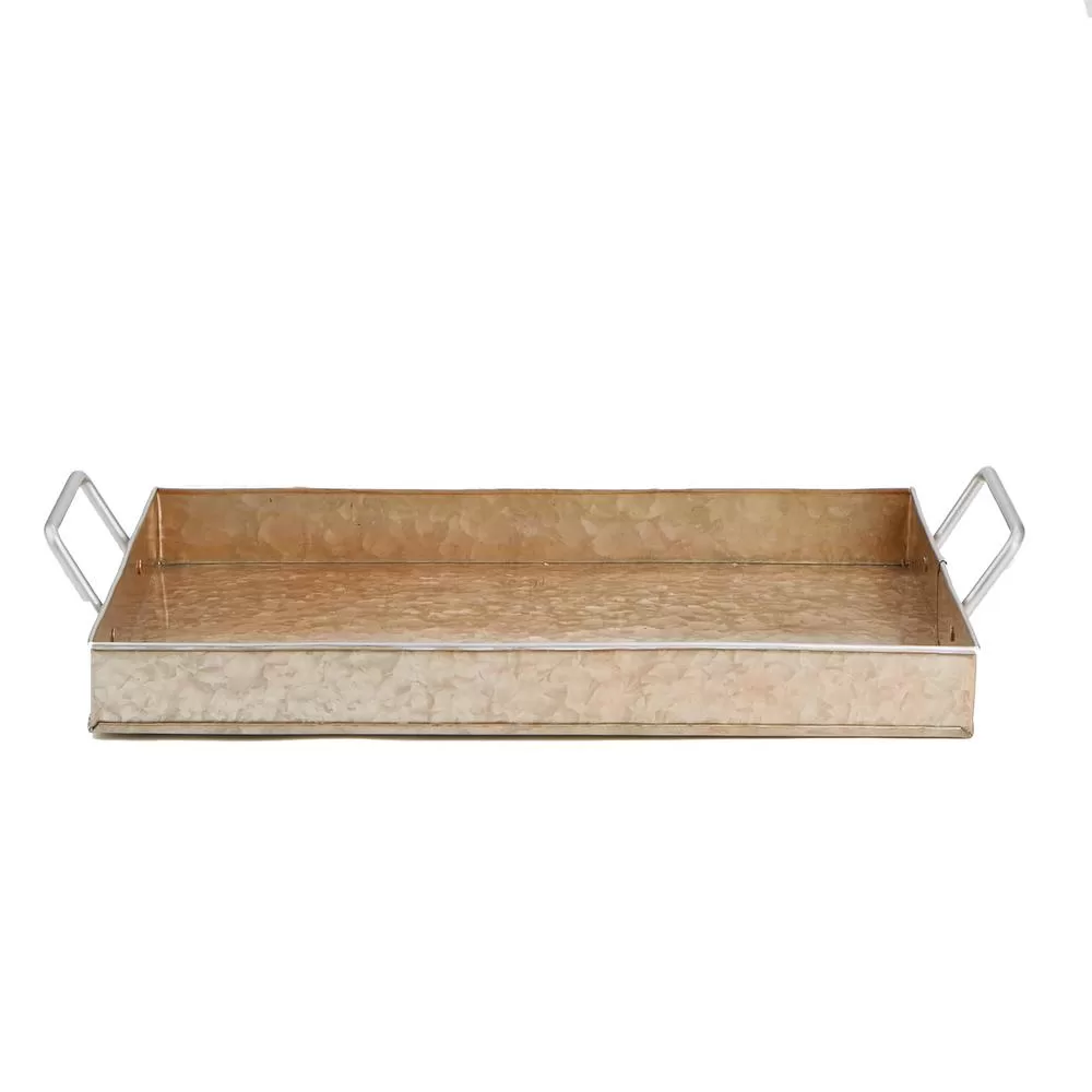 Mind Reader Cooper Plated Galvanized Serving Tray Handles Rectangular Tray Brown