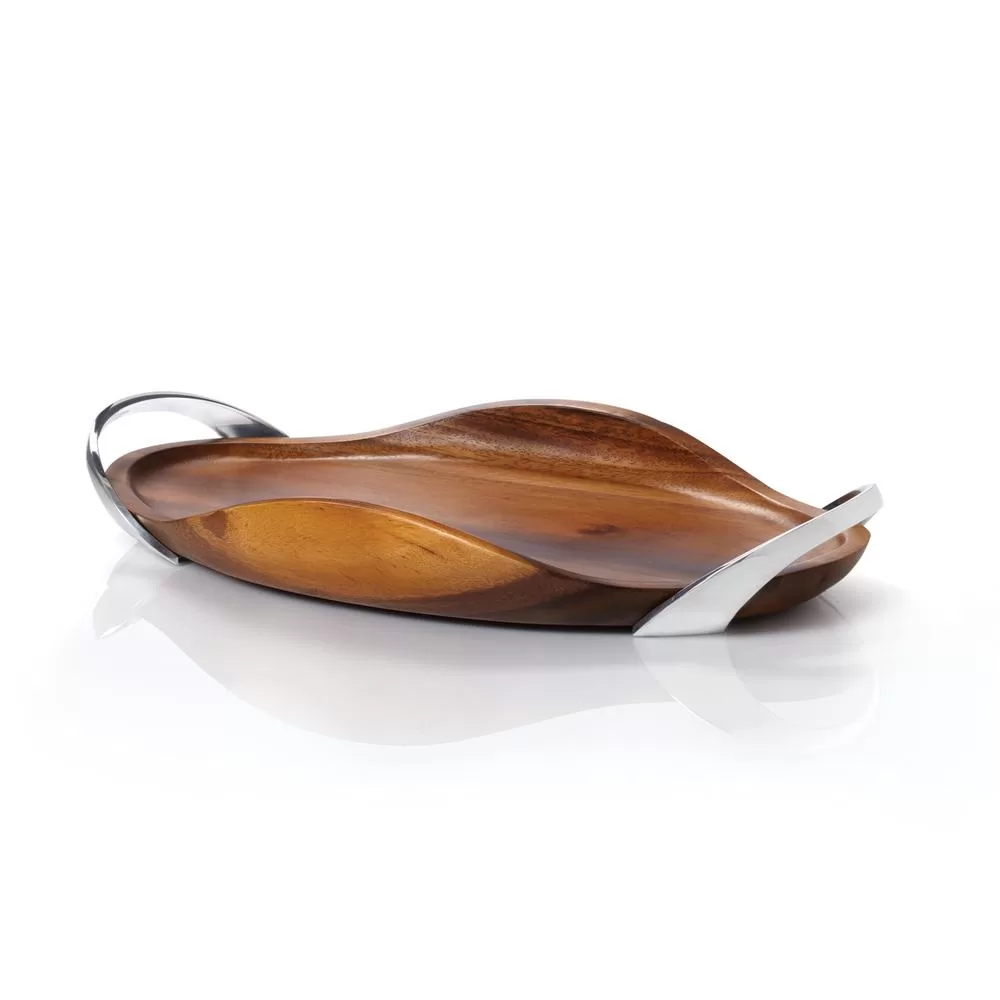 Nambe Bella Wood Handled Tray Elegant Serving and Display