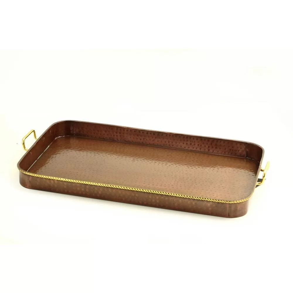 Old Dutch 24 . x 15.25 . x 2 . Oblong Antique Copper Tray Cast Brass Handles