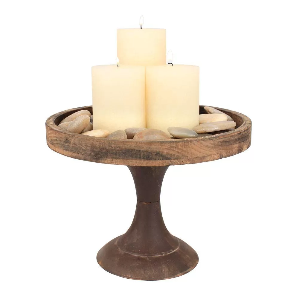 Stonebriar Collection 9 . H Rustic Wooden Pedestal Tray