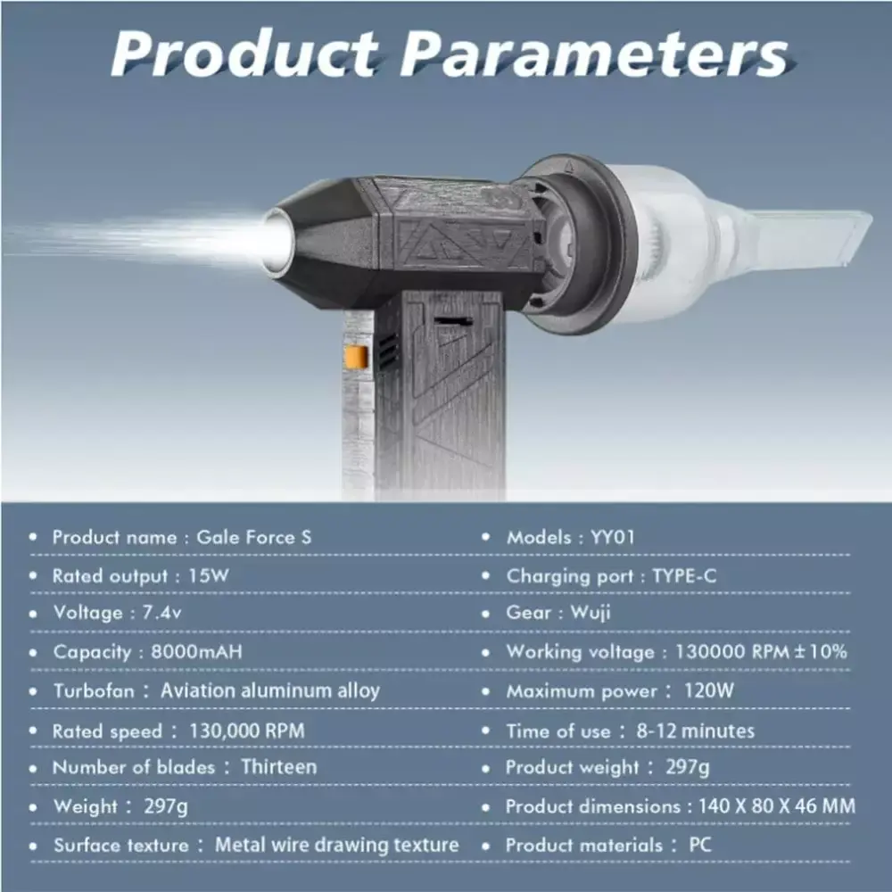Mini High-Speed Turbo Jet Blower 130000 RPM Space-saving Power Blower