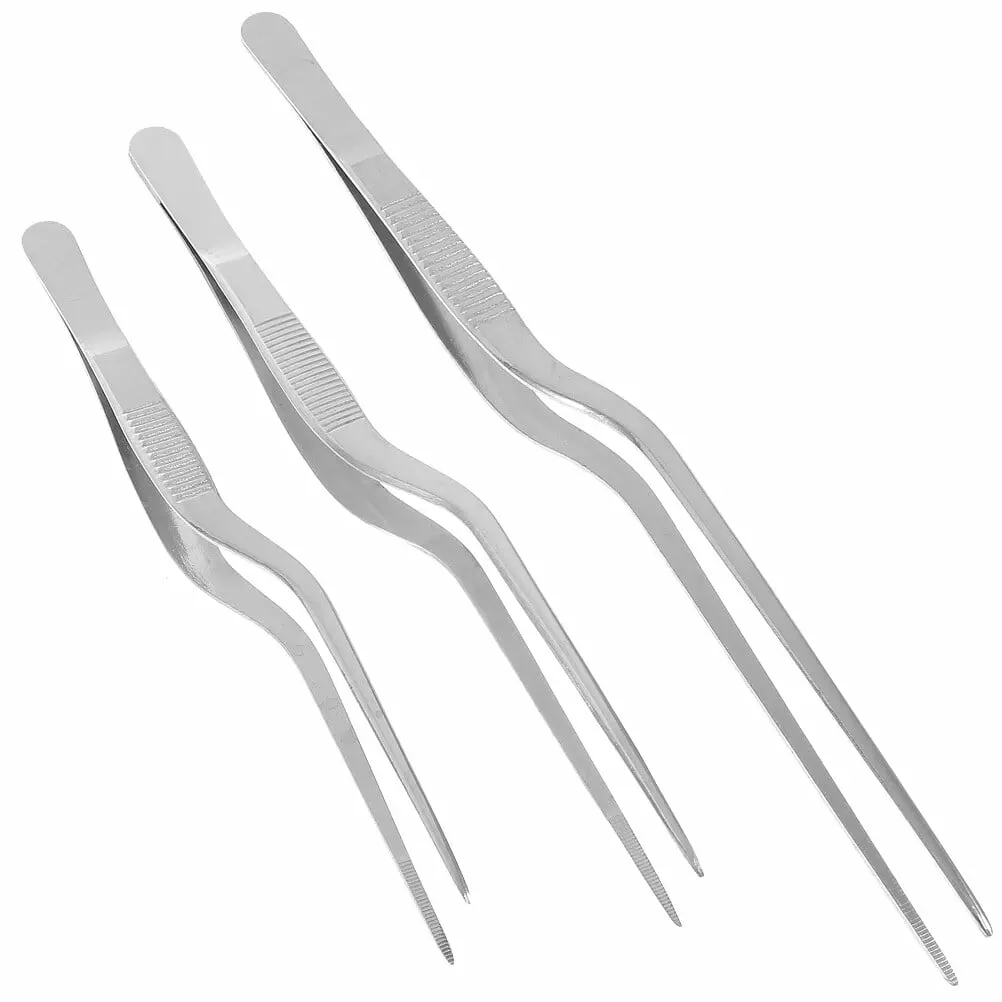 3 Pcs Stainless Steel Tweezers Kitchen Tools Grill Utensils BBQ Decor Plating Cooking Masteelf
