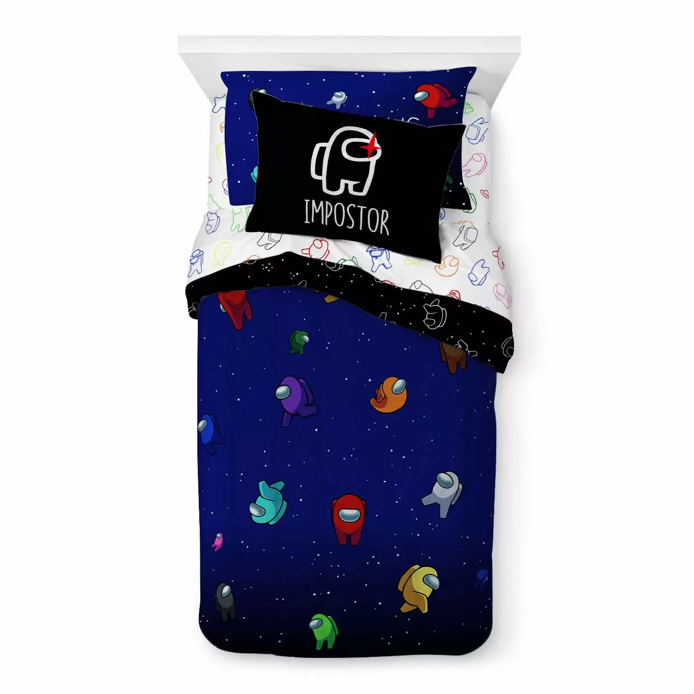 Among Us Kids Twin Bed---Bag Set - Microfiber - Blue - Innersloth Game Theme