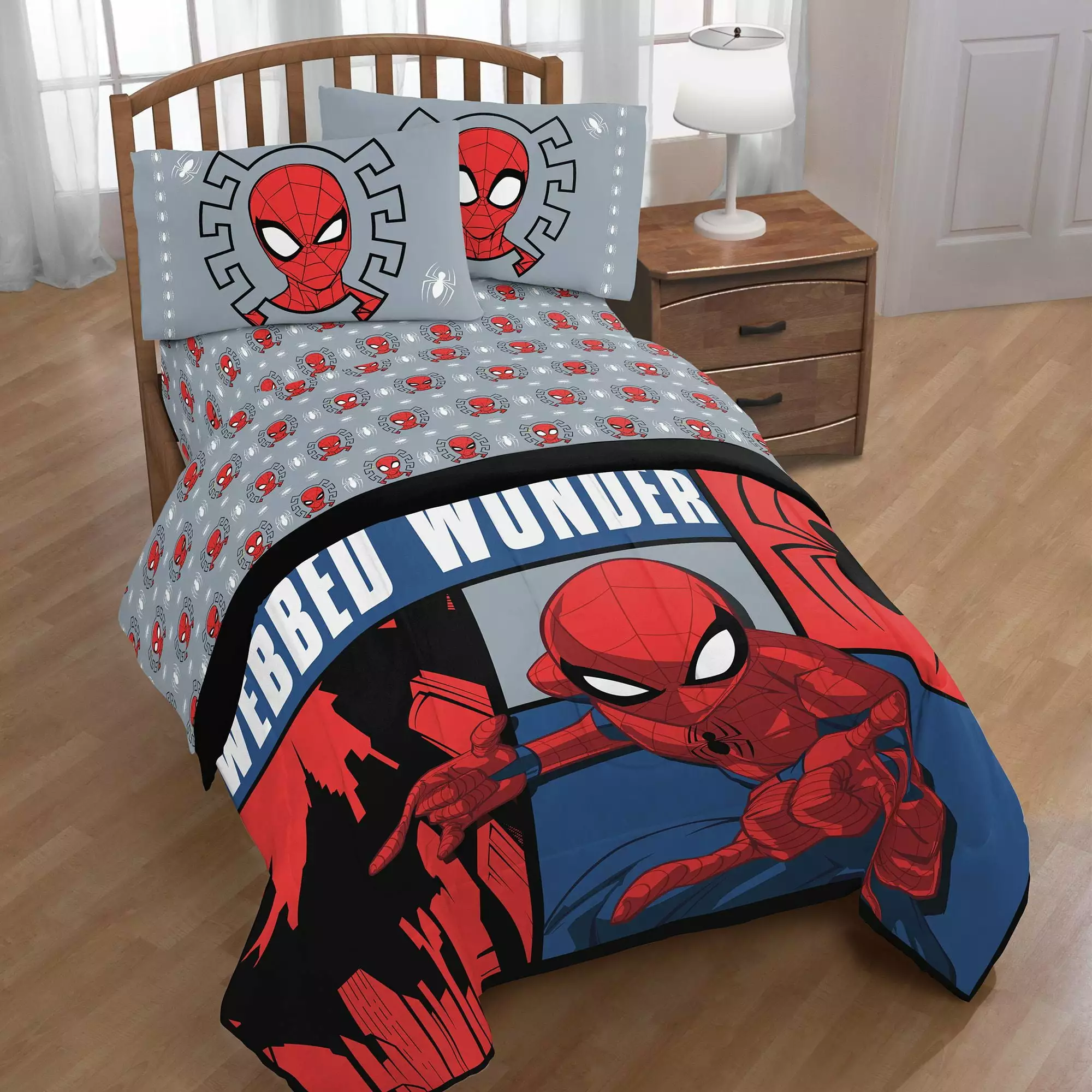 Spiderman Webbed Wonder 4 Piece Bed Bag Set - Twin Size - Marvel Superhero Design Spider-Man