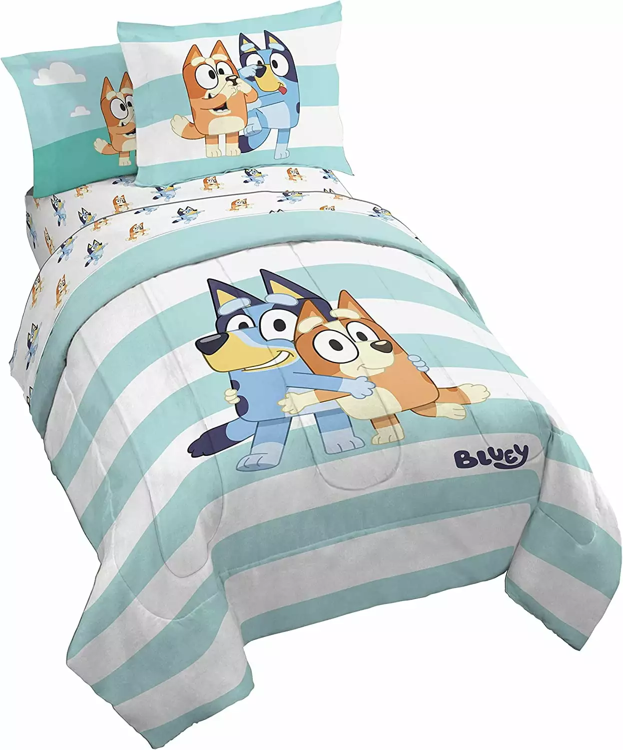 BBC Bluey & Bingo 5 Piece Twin Size Kids Bed Set Shams Childrens Bedding