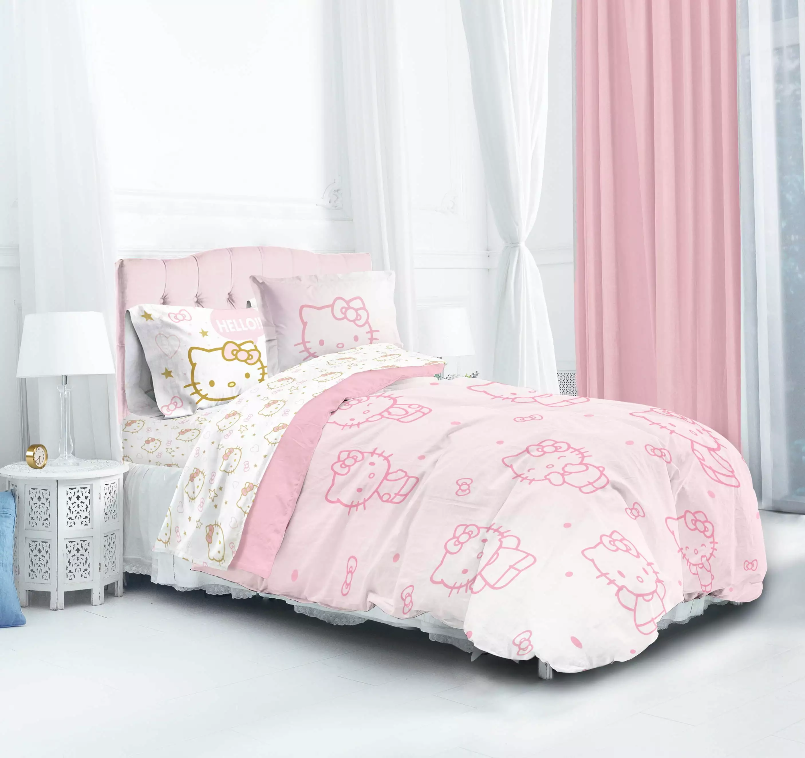 Sanrio Hello Kitty Stars 5 Piece Twin Bed Set Sham 100% Polyester Kids Bedding Jay Franco