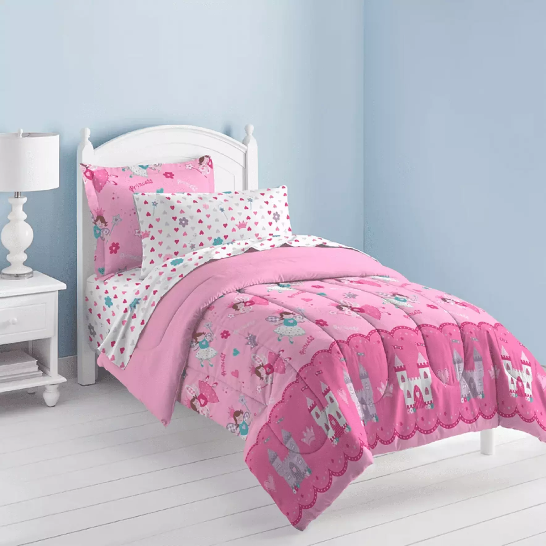 Dream Factory Magical Princess Twin 5 Piece Easeer Set Polyester Microfiber Pink Purple White Multi Child Female