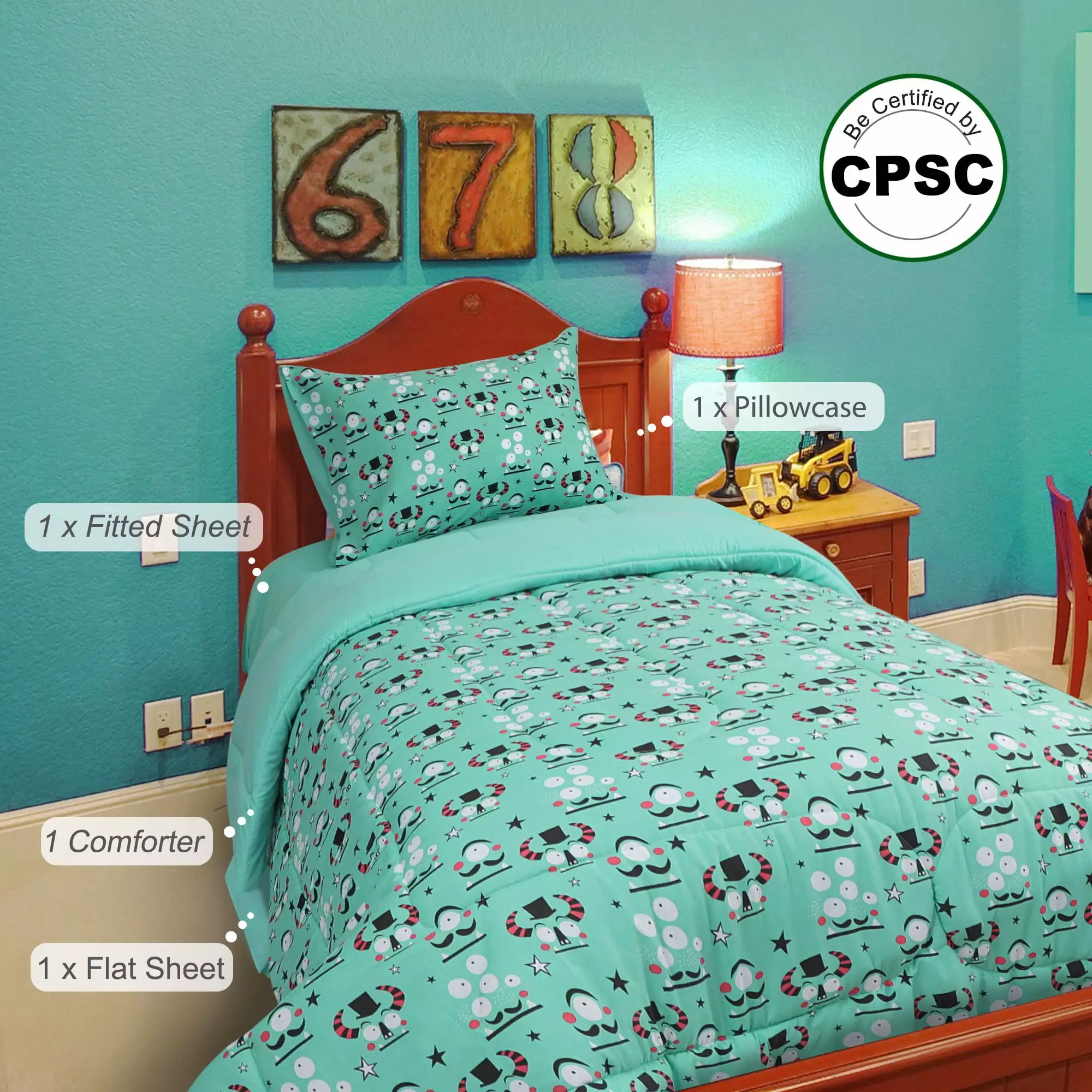 PiccoCasa Mysterious 300 Thread Count 4 Piece Easeer Sets Twin Easeer and Pillowcases and Fitted Sheet and Flat Sheet REGA...