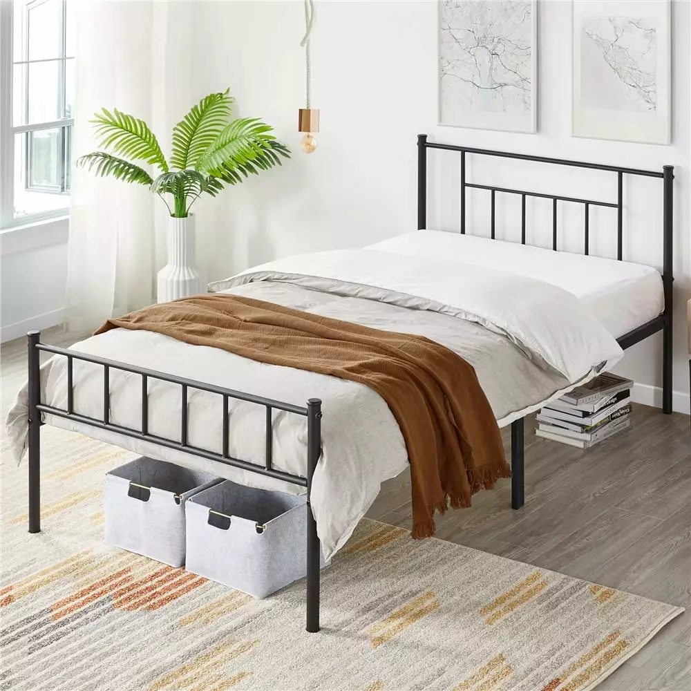 Alden Design Metal Twin Size Bed Headboard and Footboard Black