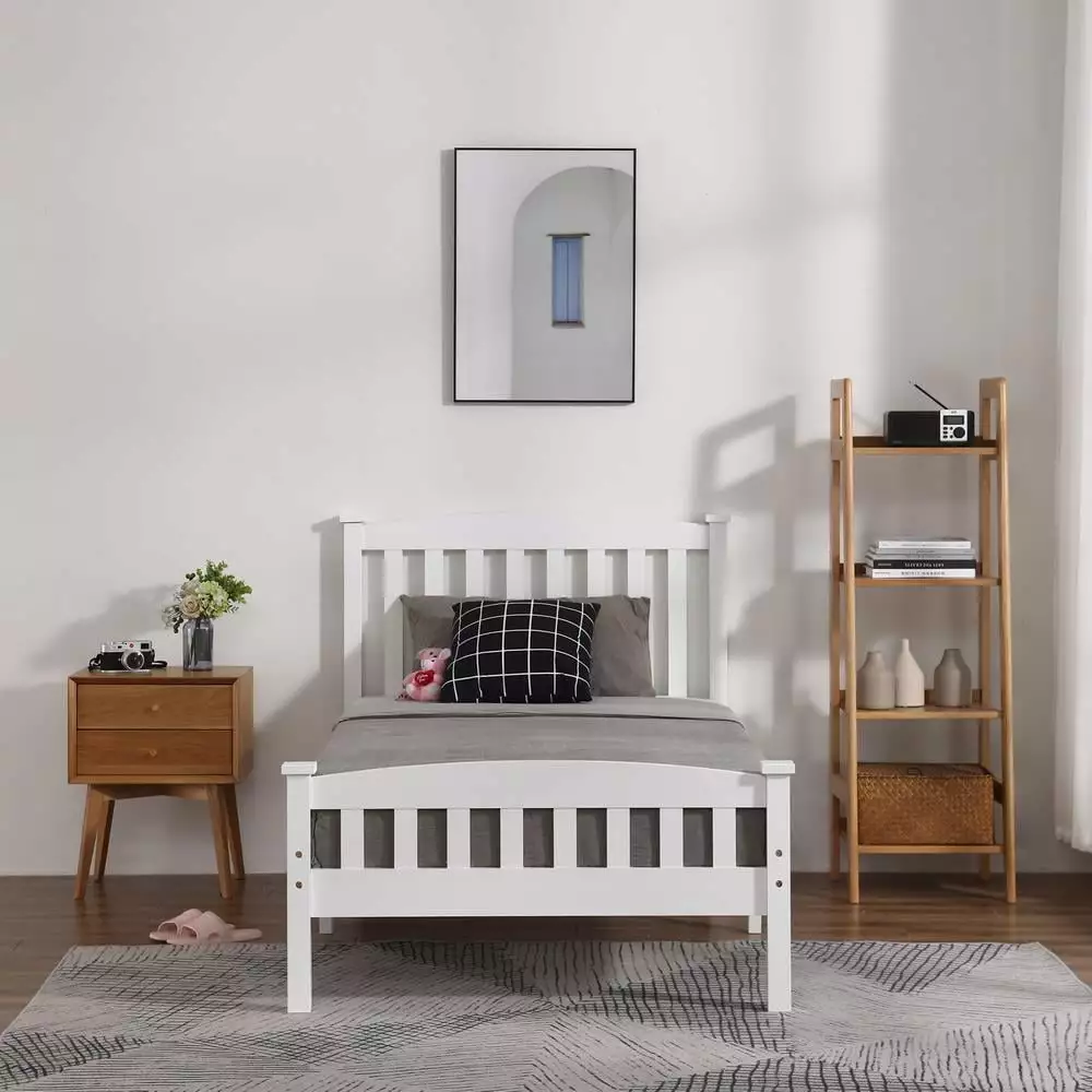 GoDecor Twin Bed Frame Headboard Solid Pine Wood Platform Bed Furniture Bedroom