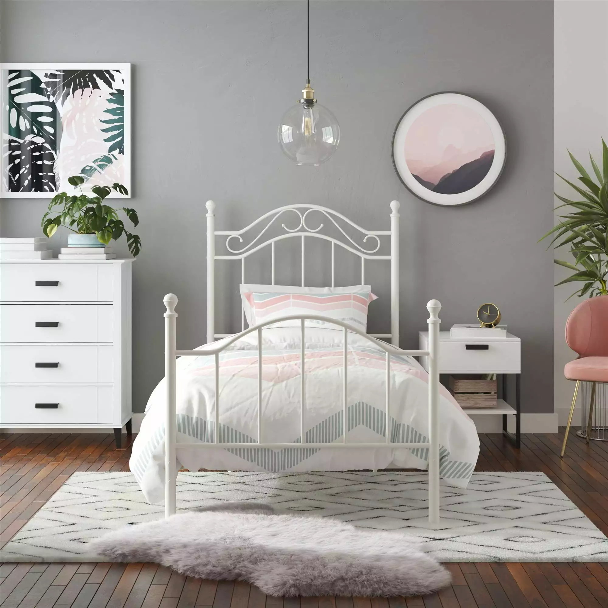 Mainstays Metal Bed Twin Size Frame White Bedroom Furniture