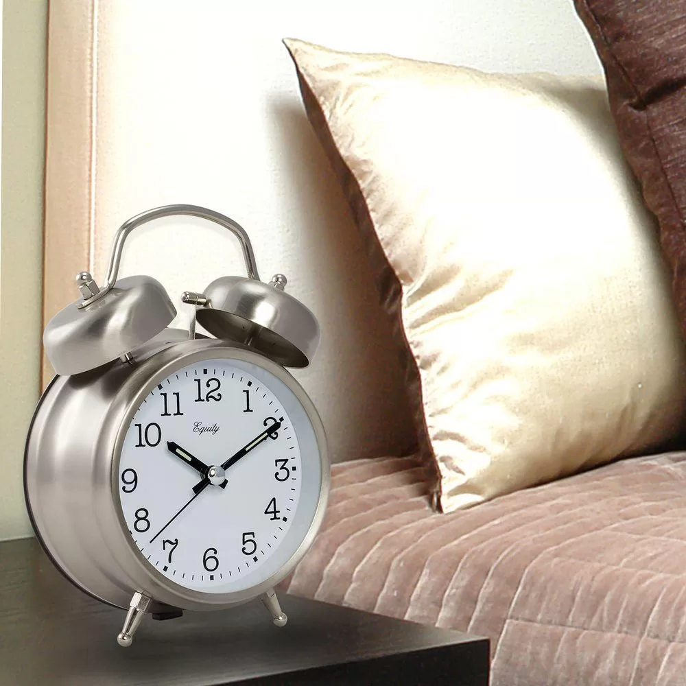 Equity La Crosse Analog 4.85 Inch Chrome Metal Twin Bell Quartz Alarm Table Clock