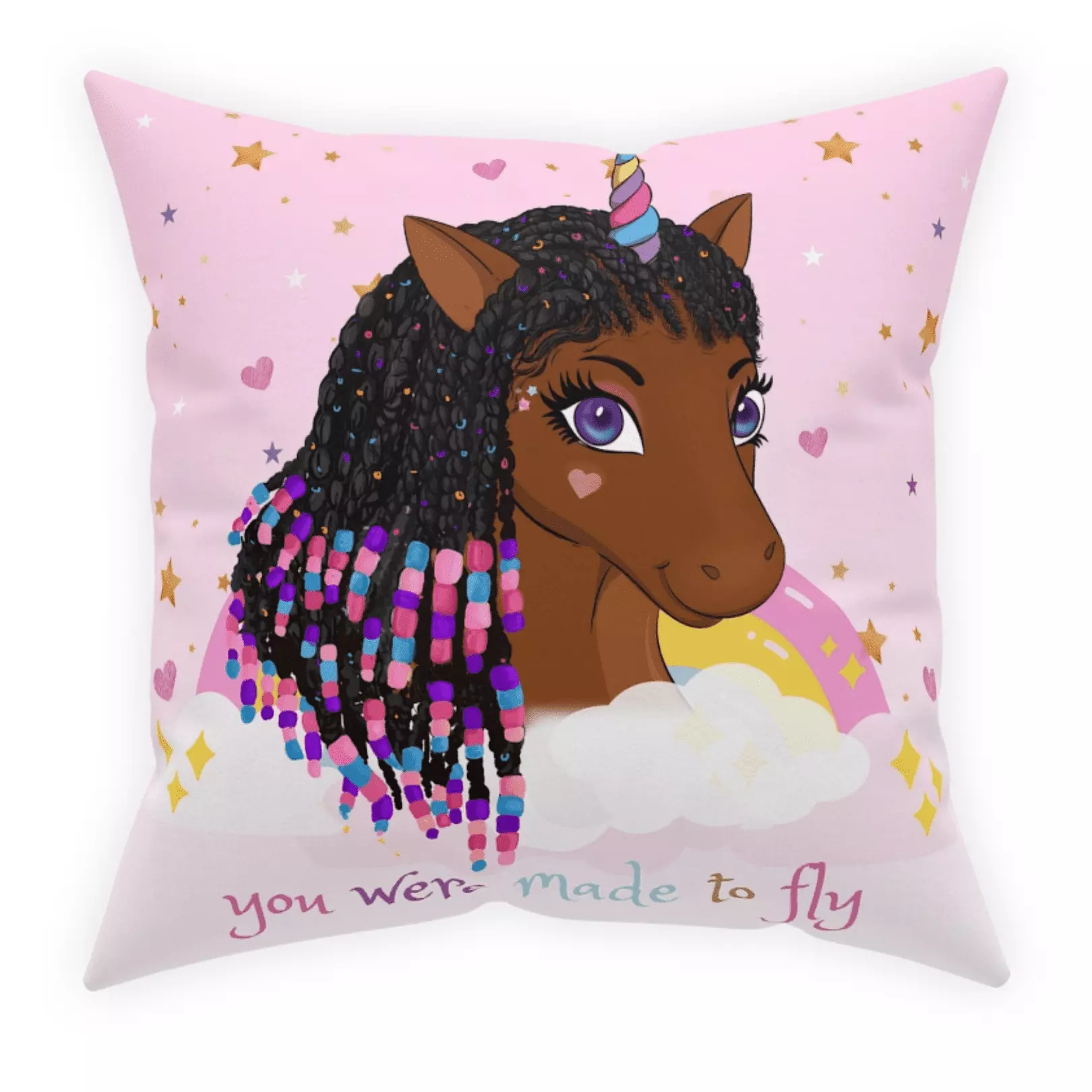 Unicorn Bedroom Decor 16x16 Double-Sided Brown Unicorn Pillow Black Girls Lynn and Jade